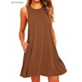 thumbnail image 3 of BadPiggies Womens Sleeveless A-line Dress with Pockets Cotton Swing Summer Beach Casual Loose Dress (2XL, Brown), 3 of 7
