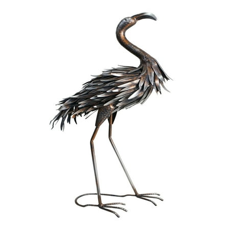 27" Tall Outdoor Garden Statue Flamingo with Sturdy Stand in Silver