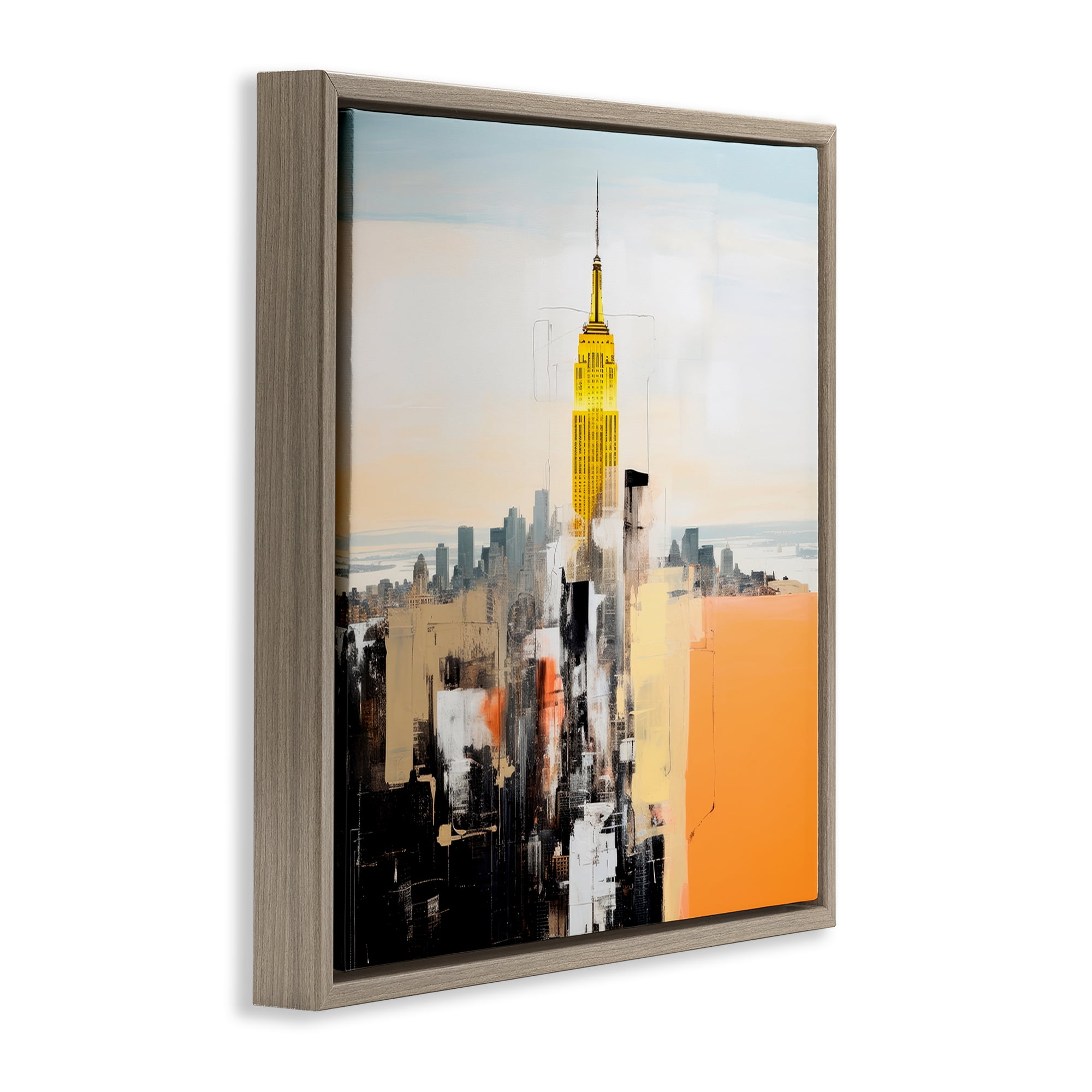 Stupell Industries Abstract Cityscape Tower Scenic & Cityscapes Painting Brown Floater Framed Canvas Art Print Wall Art, 25 x 25