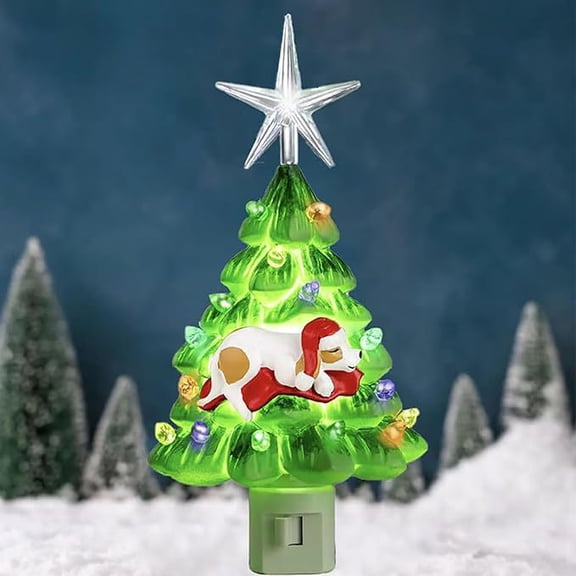 Brightown Christmas Tree Night Light - 1 Pack Vintage Christmas Night Light with ON/Off Switch, 4" Decorative Ceramic Tree Light for Bedroom Living Room Xmas Holiday Decor, Green and White