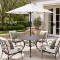 thumbnail image 4 of Round Outdoor Tablecloth with Umbrella Hole and Zipper, Brown Gray Ombre Fitted Table Cover with Elastic Edge for 45-54 Inch, Modern Gradient Abstract Art Waterproof Patio Tablecoths for Picnic, 4 of 9
