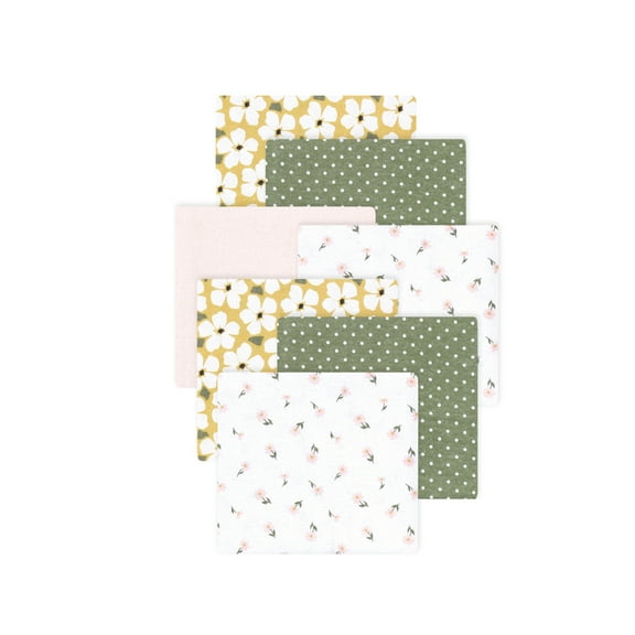 Little Treasure Hudson Baby Girls Cotton Poly Flannel Receiving Blankets Multipack, Sage Green Floral, 30x30 inches