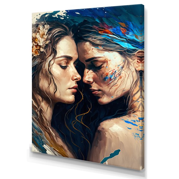 Designart Two Women Kissing With Flowers III Canvas Wall Art