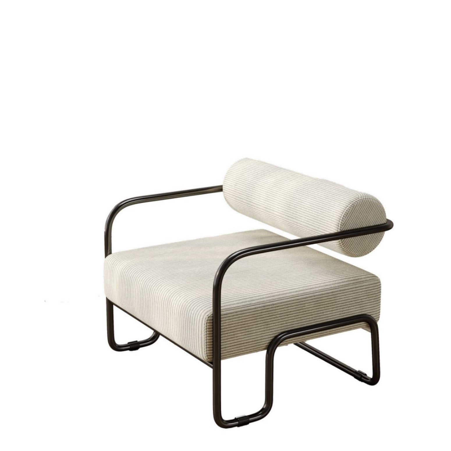 Living Room Iron Accent Chair, Corduroy Upholstered Lazy Leisure Chair with Curved Ergonomic Seat & Armrests, Sturdy Metal Frame Reading Chair for Balcony, Bedroom, Apartment, Beige