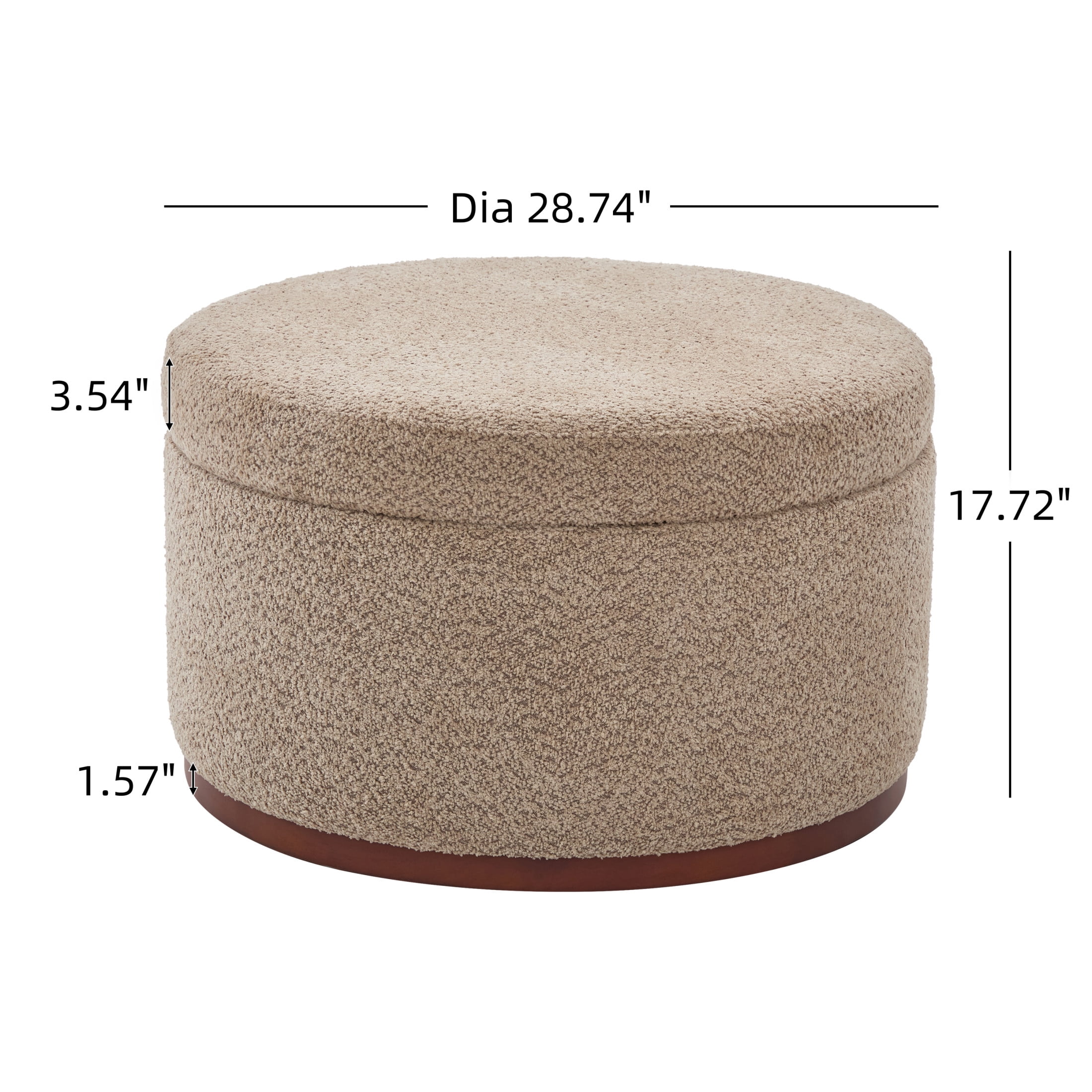 Christopher Knight Home 28.7" Classic Round Storage Ottoman with Chenille Upholstery, Wooden Base, Light Brown
