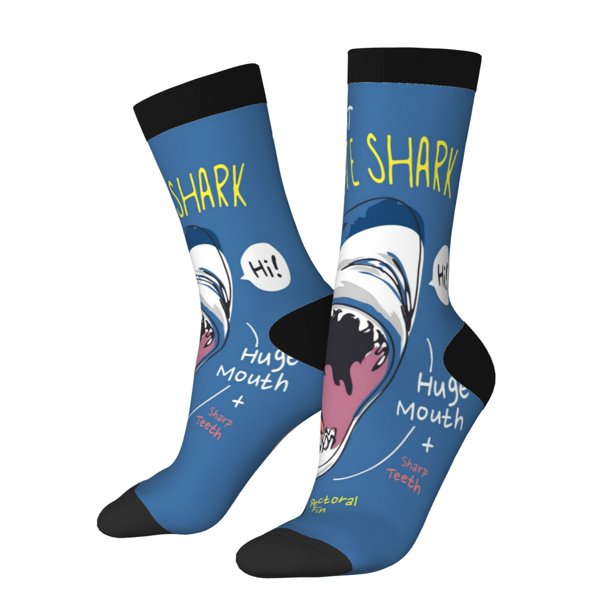 Balery Great White Shark Calcetas Largas con Estampado para Hombre y Mujer – Suaves y Transpirables, Talla Única (US 5-11)