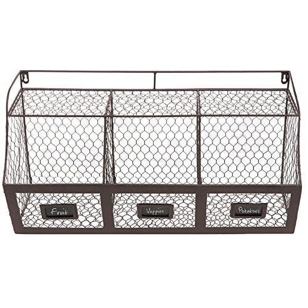 K-Cliffs 3 Compartment Metal Storage Basket Wall Mount  Kitchen Hanging  Organizer Fresh Vegetable Produce,  Color- Black