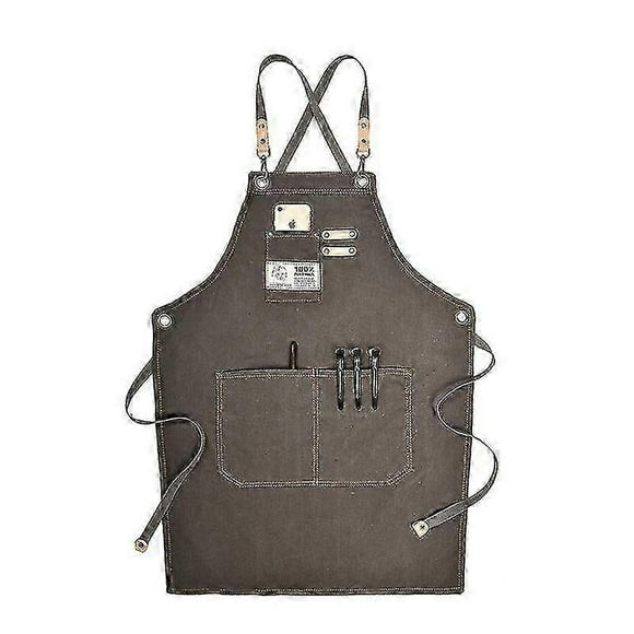 Canvas Work Apron With Adjustable Strap Multi Pockets For Barista Barber Beauty Salon