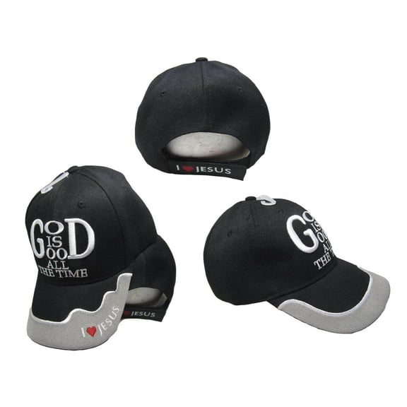 God Is Good All The Time Black Hat Ball Cap I Love Heart Christian
