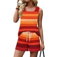 thumbnail image 6 of 2 Piece Short Sets for Women Vacation Beach Outfits Striped Square Neck Tank Tops & Drawstring Boho Shorts Set Tropical Loungewear,Hot Pink XXL, 6 of 7