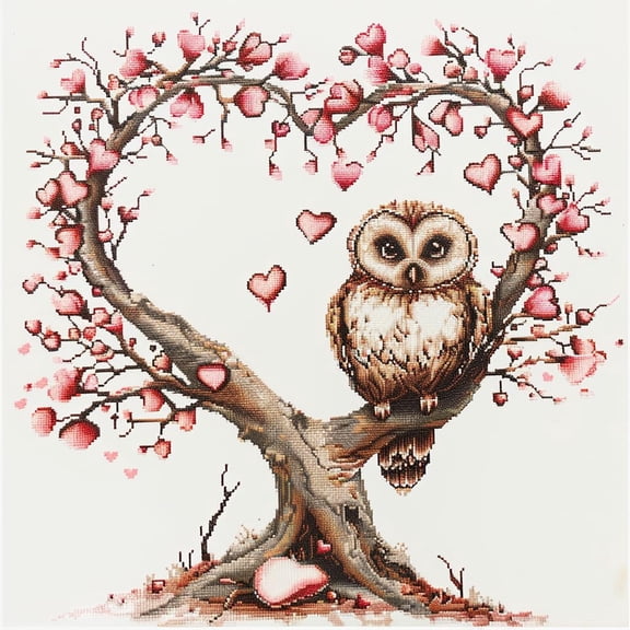 Two Owls Sitting on Heart Tree DIY 11CT Stamped Cross Stitch Kits for Beginners Easy Needlepoint Embroidery Counted Cross Stitch Art Craft for Wall Decoration 14x14inch(4)