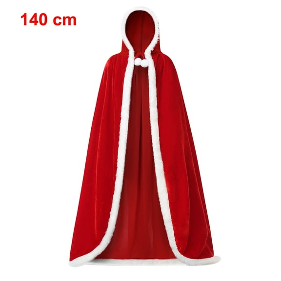 Christmas Cape Xmas Cloak Mrs. Santa Claus Hooded Robe Cloak Cosplay Costume for Party Size - L