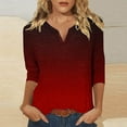 thumbnail image 2 of Htigea Womens Notch V Neck Tshirts Dressy 3/4 Sleeve Tunic Tops Trendy Gradient Color Pullover Tee Comfy Summer Fall Blouse Red,XL, 2 of 5