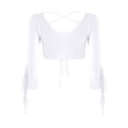 thumbnail image 2 of Doomiva Women's Belly Dance 3/4 Sleeve V Neck Tie Front Crop Top Blouse Cardigan Wrap Top White One Size, 2 of 7