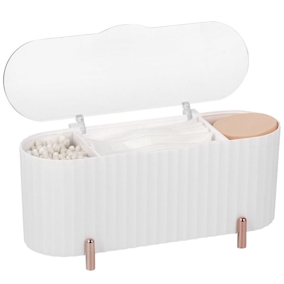 QTip Holder Dispenser, Countertop Cosmetic Cotton Swab Holder, 3-Slot Cotton Pad Storage Box with Clear Lid, Cosmetic Organizer for Dressing Table Makeup Cabinet Bathroom Vanity