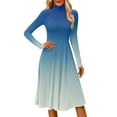 thumbnail image 2 of Women's Casual Fashion High Neck Long Sleeve Print Midi Dress with Gradient Design, Fall and Winter Dress for Stylish Everyday Wear, Elegant and Cozy,Blue,L, 2 of 7