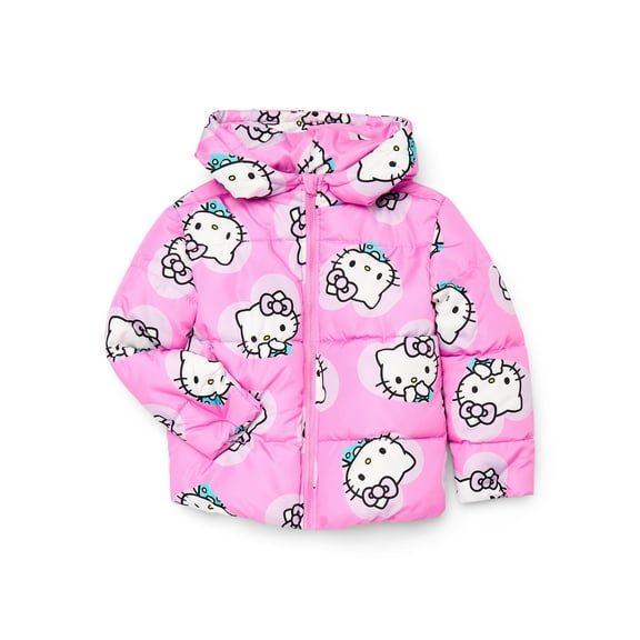 Sanrio, Girls & Big Girls Graphic Zip Up Puffer Jacket, Hello Kitty, Sizes 4-12