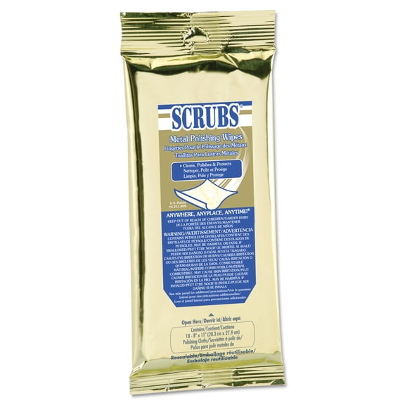 Dymon SCRUBS Metal Polishing Wipes, 18 sheets