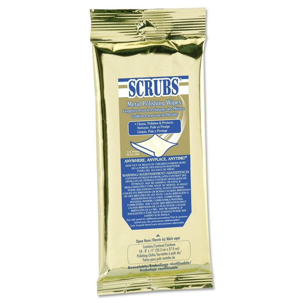 Dymon SCRUBS Metal Polishing Wipes, 18 sheets