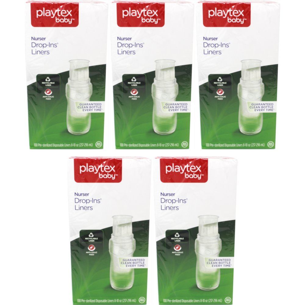 5 Pack Playtex Baby Nurser Disposable DropIn Baby Bottle Liners 8 Oz, 100 Ct Ea