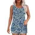 thumbnail image 2 of GaThRRgYP Women's Sleeveless Elastic Waist Top,Women's New Loose Casual Crew-neck Pleated Print Fashion Top Blue S, 2 of 7