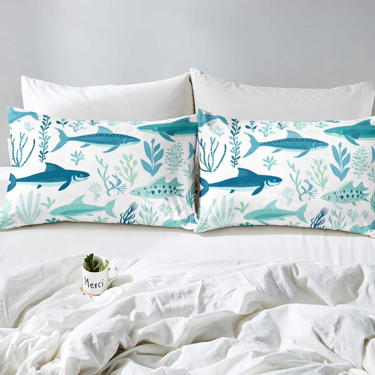 Feelyou Ocean Boat Bedding Set Queen - Jellyfish & Anchor Print, Navy Blue, Microfiber Comforter - View #3