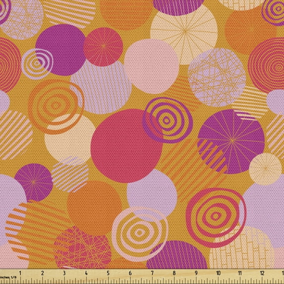 Abstract Fabric by the Yard, Colorful Circles Oval Shaped Rounds Spiral Stripes Girly Fashion, Decorative Upholstery Fabric for Chairs & Home Accents, Purple Marigold by Ambesonne