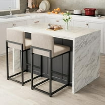 Modern Bar Stools Set of 2, Upholstered Counter Height 24.8" Bar Stools, Faux Leather Counter Stools Bar Chairs with Back, for Kitchen Island, Beige