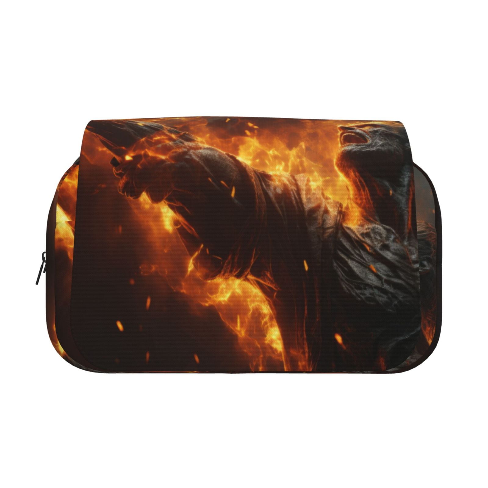Rateoe Cool Fire Man Pattern Double Clamshell Pen Case, Storage Organizer with Two Zipper Compartments– Holds Up to 50 Pencils & Pens