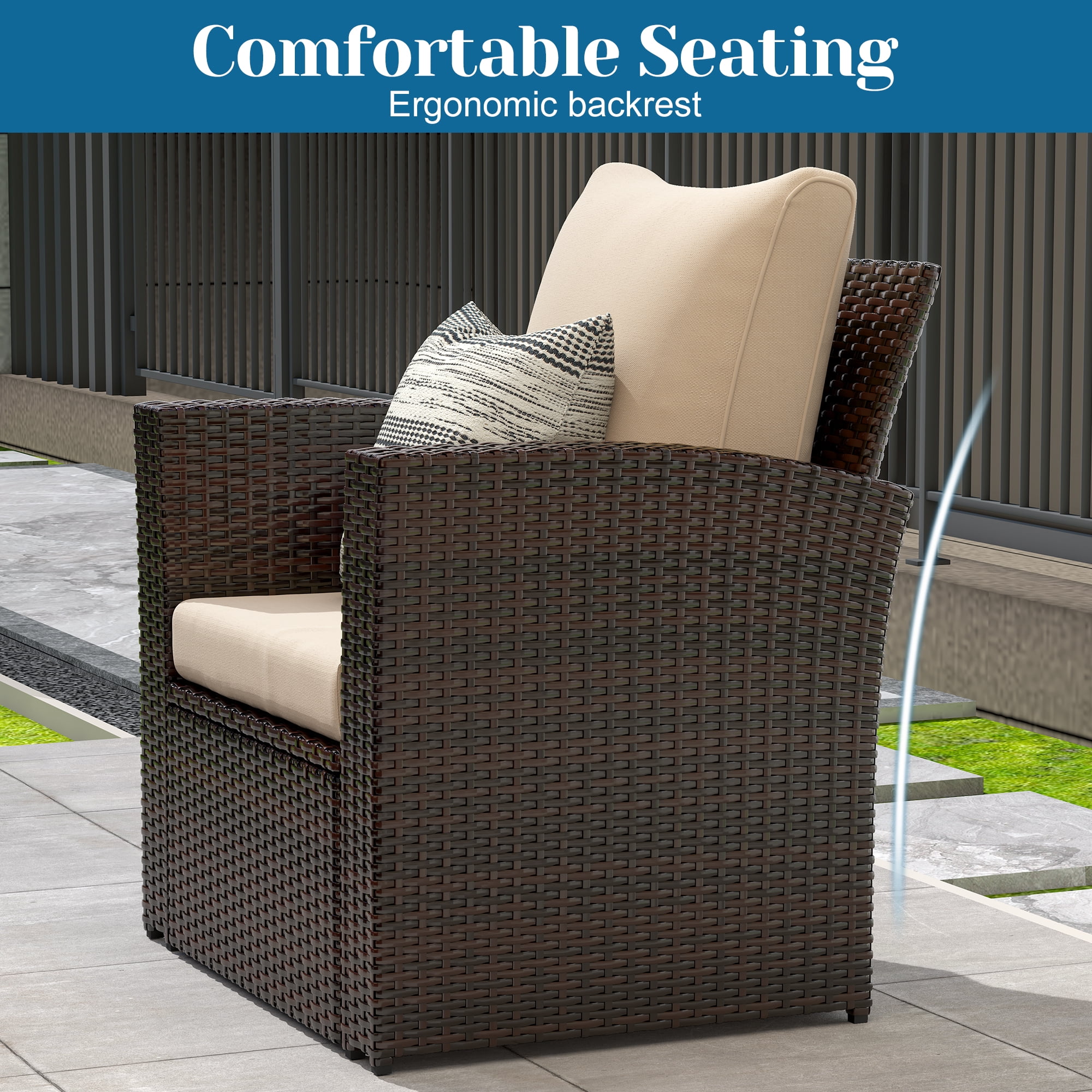 Heynemo 4 Seater Outdoor Patio Furniture Set, Rattan Wicker Patio Sectional Set with Coffee Table, Brown