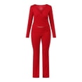thumbnail image 4 of No Boundaries Ribbed Top and Flare Pants Pajama Set, 2-Piece, Women’s and Women’s Plus, 4 of 4