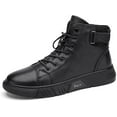 thumbnail image 1 of Botas altas informales de cuero negro, botines con plataforma para hombre, impermeables, antideslizantes y cálidas., 1 of 5