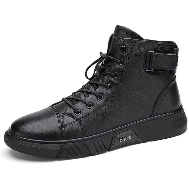 Botas altas informales de cuero negro, botines con plataforma para hombre, impermeables, antideslizantes y cálidas.