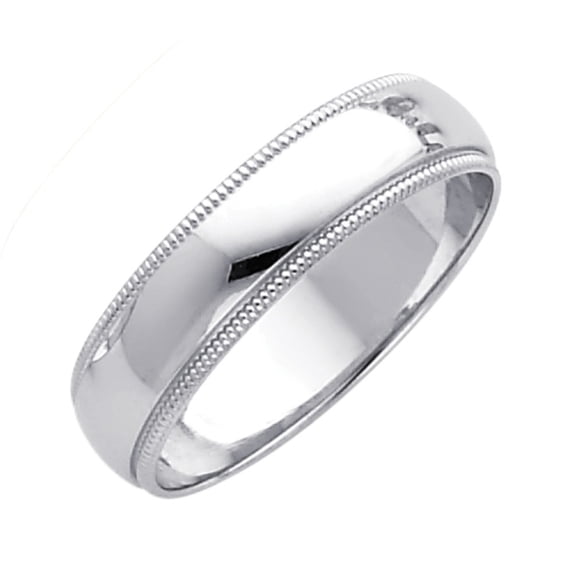 Solid 14k White Gold 5mm Domed Migraine Traditional Comfort Fit Plain Wedding Ring Band Size 9