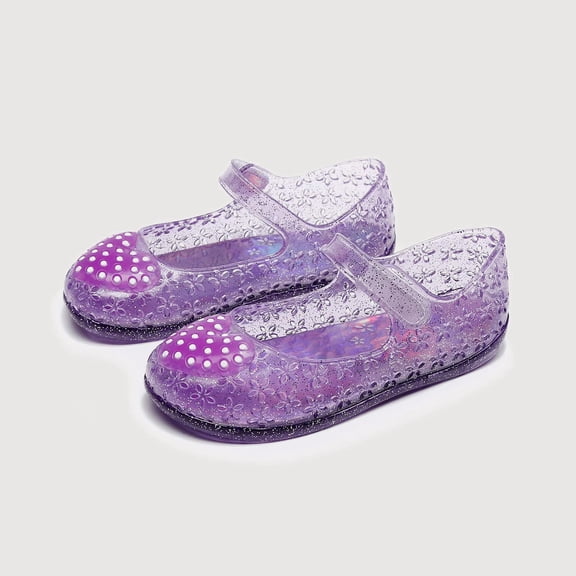 Gyujnb Girls Heart Print Glitter Jelly Mary Jane Shoes Soft Sole Casual Footwear, Adjustable Strap Closed Toe Water Shoes (Toddler, Little Girls),3-3.5 Years