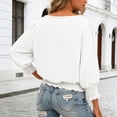 thumbnail image 4 of COMVALUE Banded Bottom Tops for Women Smocked Tops Elastic Cinched Waist Top Dressy Blouse 3/4 Length Sleeve Casual Outfits White for Size XL, 4 of 7