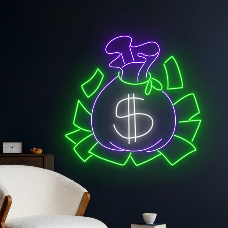Handmadetneonsign Money Bag Led Sign Dollar Bag Neon Sign Money Neon Light Dollars Light Decor