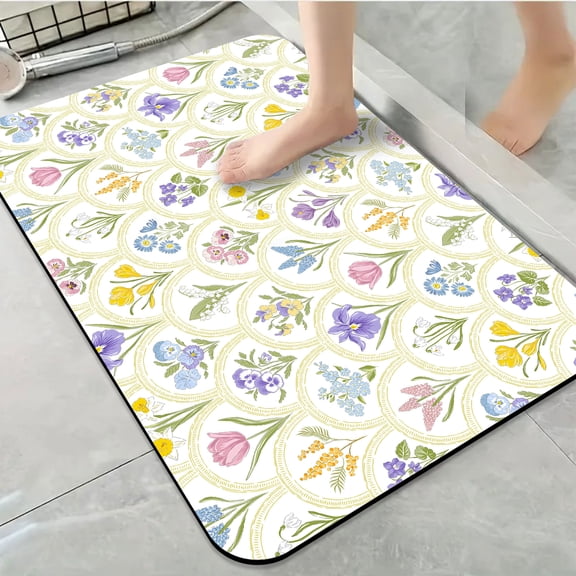 1pc Vintage - inspired Flower Motif Bathroom Rug Bathroom Decor and Accessories- Durable,Anti Slip,And Quick Drying,Suitable For Indoor/outdoor Use - Perfect For Bathrooms,Bedrooms,Kitchens