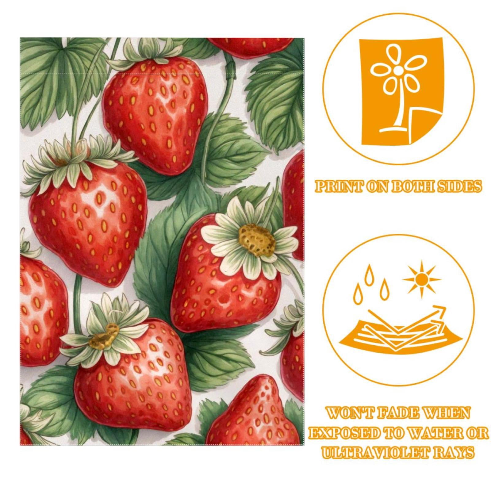 Welcome Vintage Strawberry Red Berry Seamless Pattern Garden Flag, Vertical Double Sided Small House Flag, Yard Farmhouse Outdoor Deck Veranda Lawn Decor 28x40 Inch