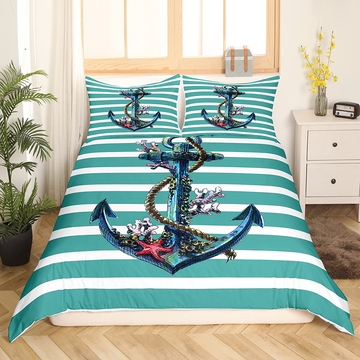 Nautical Bedding Set Ocean Anchor Decor Duvet Cover Sailor Pirate