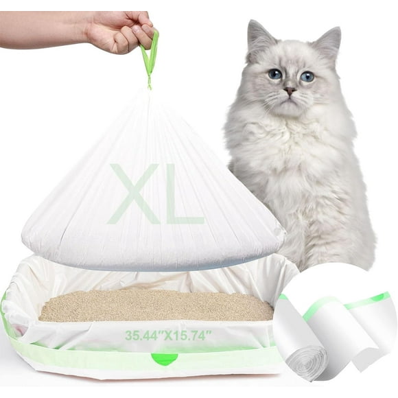 TRAHOO-30 Count Cat Litter Bags with Drawstring, Self Cleaning Litter Robot Waste Bags Compatible with Litter Robot 3 & 4, 10-12 Gallons (36x16 Inch)