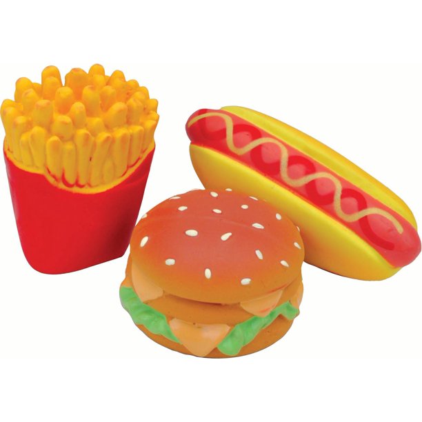 Coastal Pet Products Lil Pals Latex Hamburger Fries & Hot Dog Toy Set Multi 4 Inch