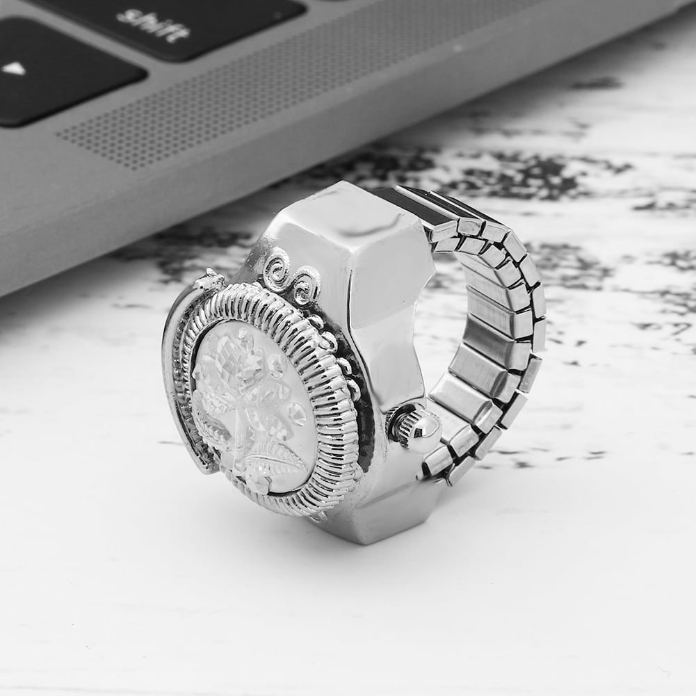 Finger Quartz Watch, Watch, White/ Blue Round Dial Watch FlipUp Cover
