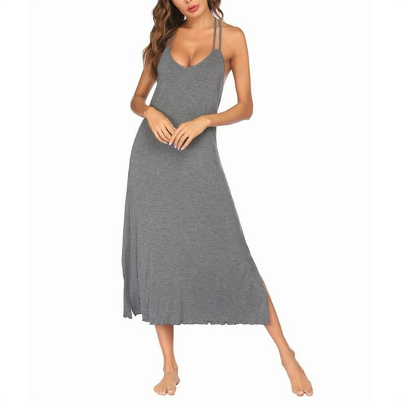 Elvqul Women's Sleeveless Nightgowns Plus Cotton Long Loungewear for Women Camisole Gray Nightgowns