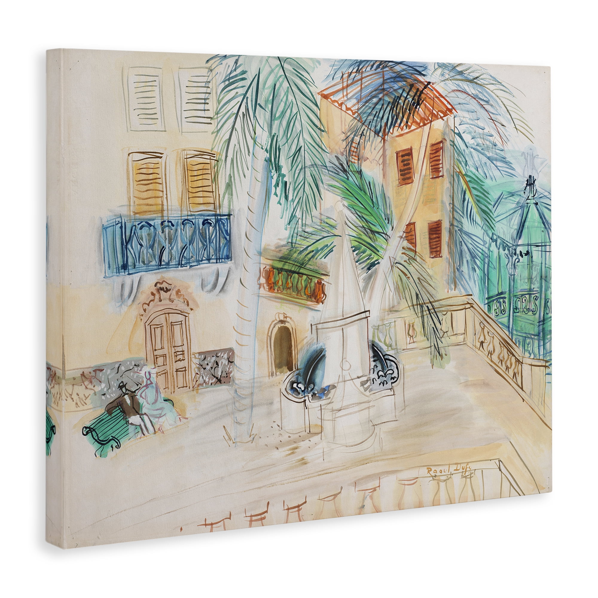 Stupell Industries Couple Sur Un Banc Dufy Classic Buildings & Architecture Painting Wrapped Canvas Art Print Wall Art, 20 x 16