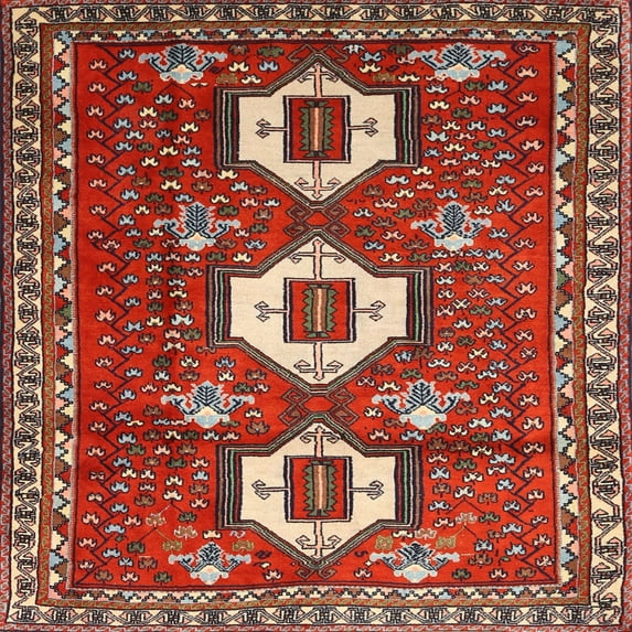 Ahgly Company Machine Washable Indoor Square Traditional Orange Salmon Pink Area Rugs, 8' Square