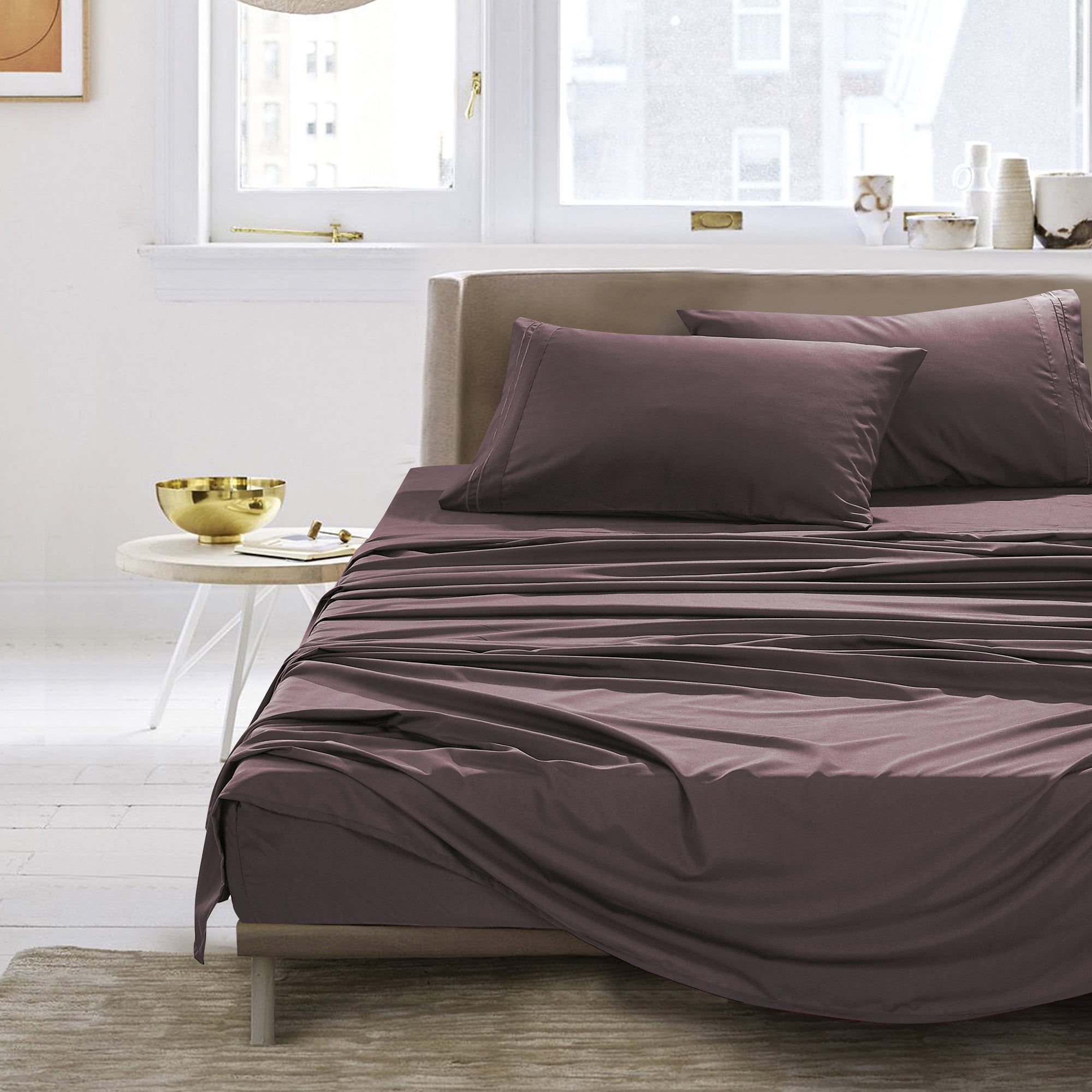 4-Piece Set Bed Sheets, Bedding with Fitted Sheet, Flat Sheet & Pillowcases