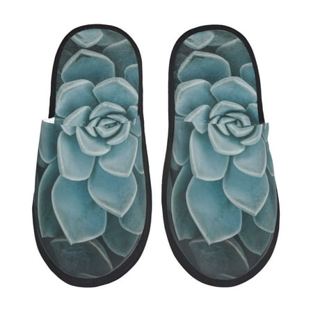

Qekee Blue Color Cactus Print Furry Slippers for Women and Men House Slipper Funny Bedroom Slippers Indoor -Medium