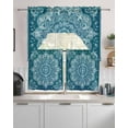 thumbnail image 2 of Teal Boho Floral Kitchen Curtains Sets 36 Inch Length with Valance, Farmhouse Ethnic Tribal Abstract Art Swag Valances and Tiers Curtain Set Drapes Swag Curtains for Living Room, Bathroom, Bedroom, 2 of 6