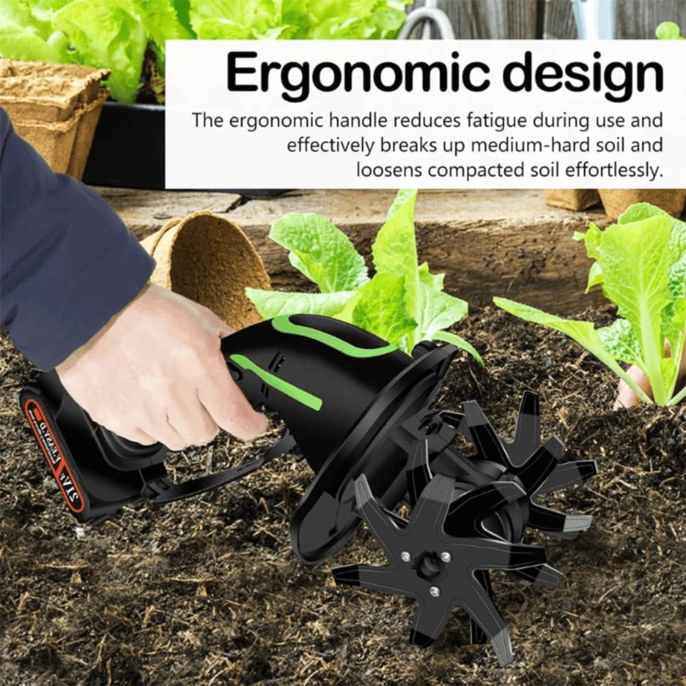 2-in-1 Cordless Tiller & Cultivator with Extension Pole, 24V Battery Powered Handheld Garden Tiller, Electric Soil Cultivator for Weeding and Aerating, Yard & Lawn (No Extension Pole, 1 Battery)
